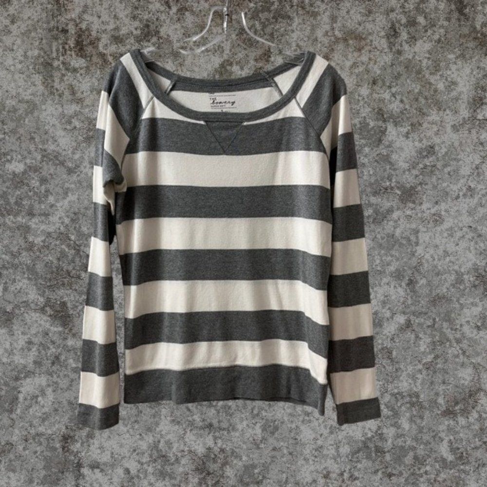 Gap The Bowery Gray and White Striped Long Sleeve Scoop Neck Pullover Tee NWOT